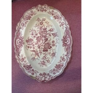 Crown Ducal BRISTOL Red Pink Oval Serving Platter 12.25" Made in England READ